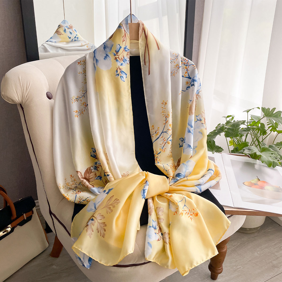 Simulated silk scarf women's new high-end shawl travel long scarf autumn fashion versatile spring and autumn scarf women wholesale