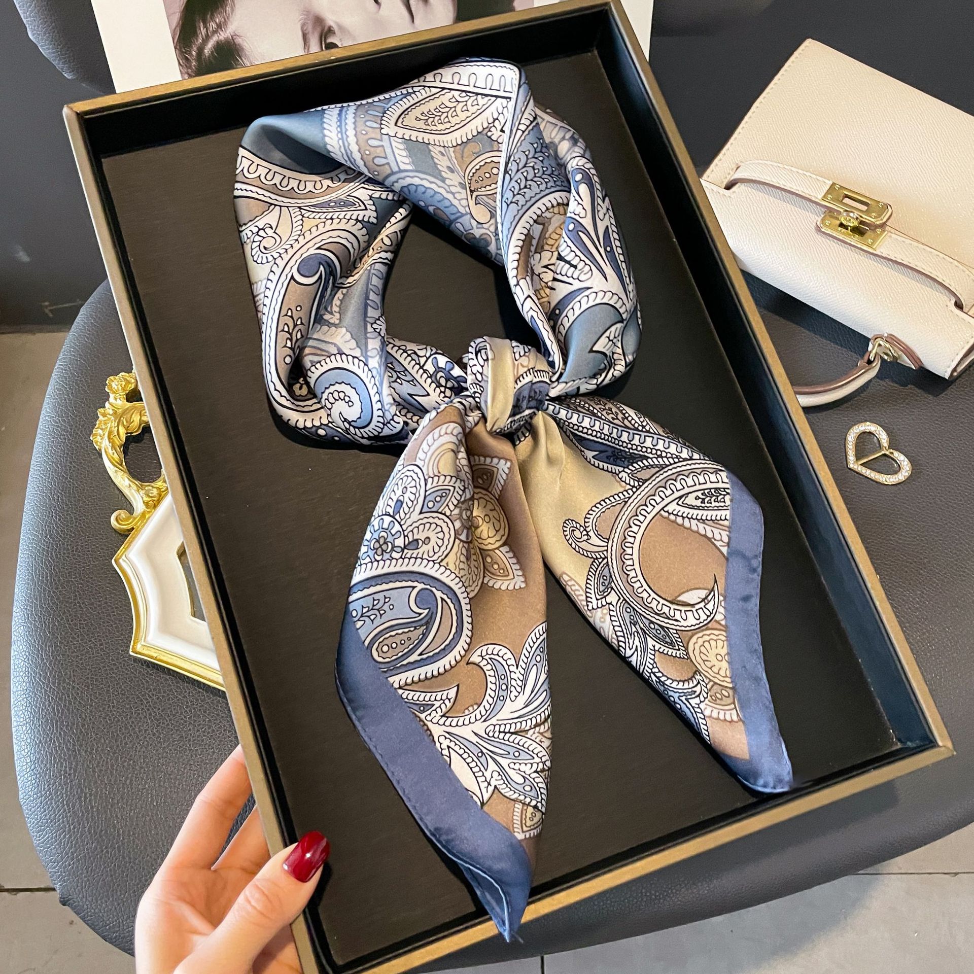 Summer high-end fashion imitation silk square scarf for women, versatile temperament, sun protection shawl, beach sun protection scarf