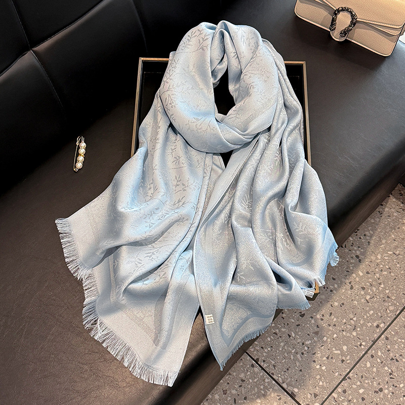 Spring and summer long scarf, simulated silk scarf, women's fashionable and versatile travel beach scarf, shawl, Tencel cotton gold silk scarf