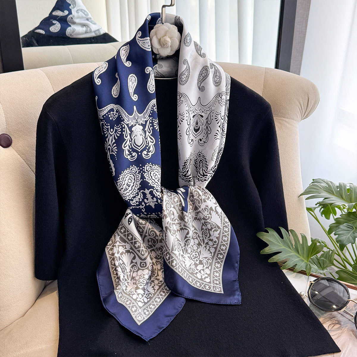 Simulated silk scarf printed generous scarf for women's fashion, new cashew scarf for women's tourism decoration, beach towel wholesale