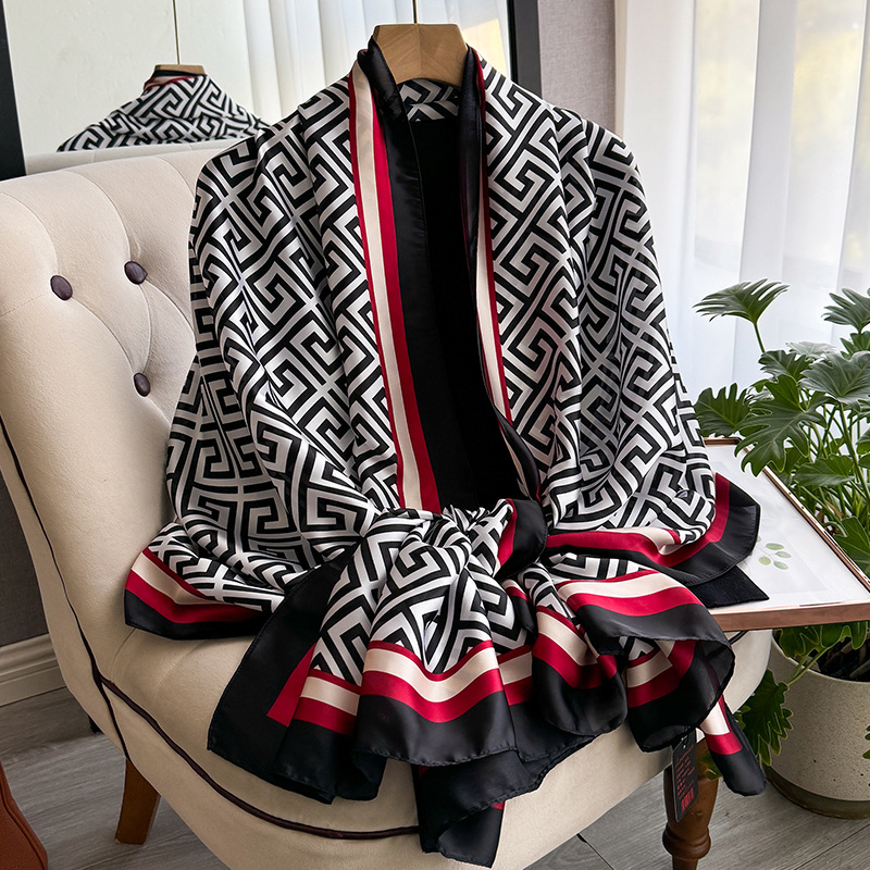 High end silk scarf for women 2025 silk simulation silk long strip ribbon decoration sunscreen scarf versatile scarf hot item