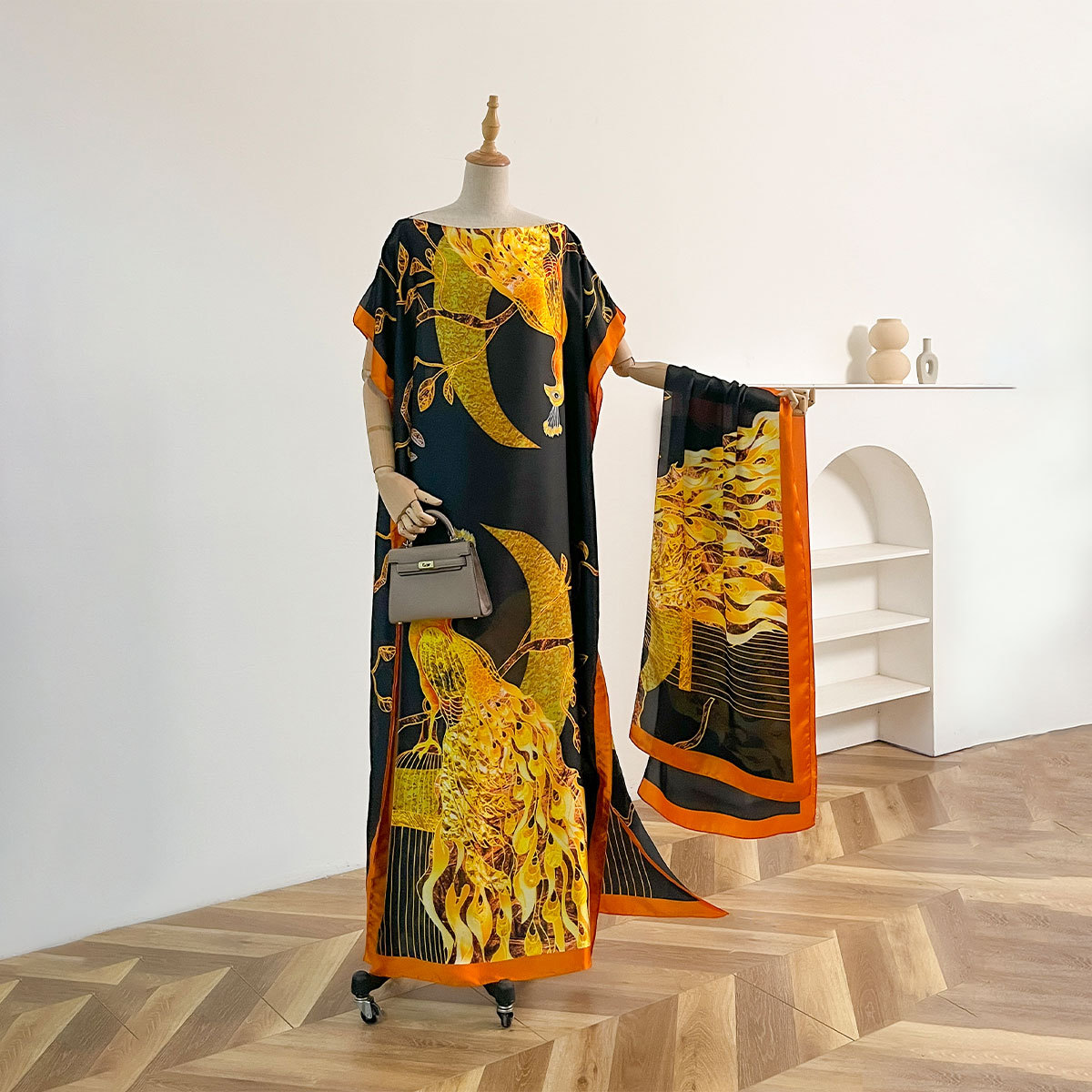 2025 New Summer New Chinese Holiday Style Dress Up Lijing Forging Silk Scarf Scarf Shawl Dress Two Wear Foreign Trade