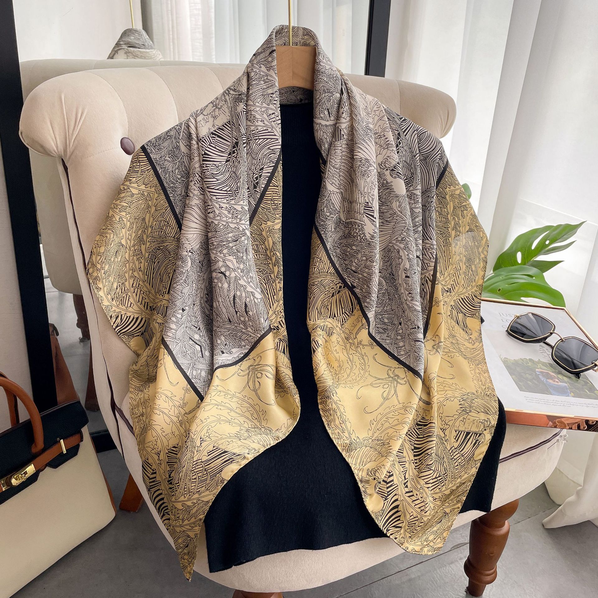 2023 Silk Scarf Autumn New Product Heavy duty Simulated Silk 90 Square Scarf Women's Twill Scarf Manufacturer Wholesale