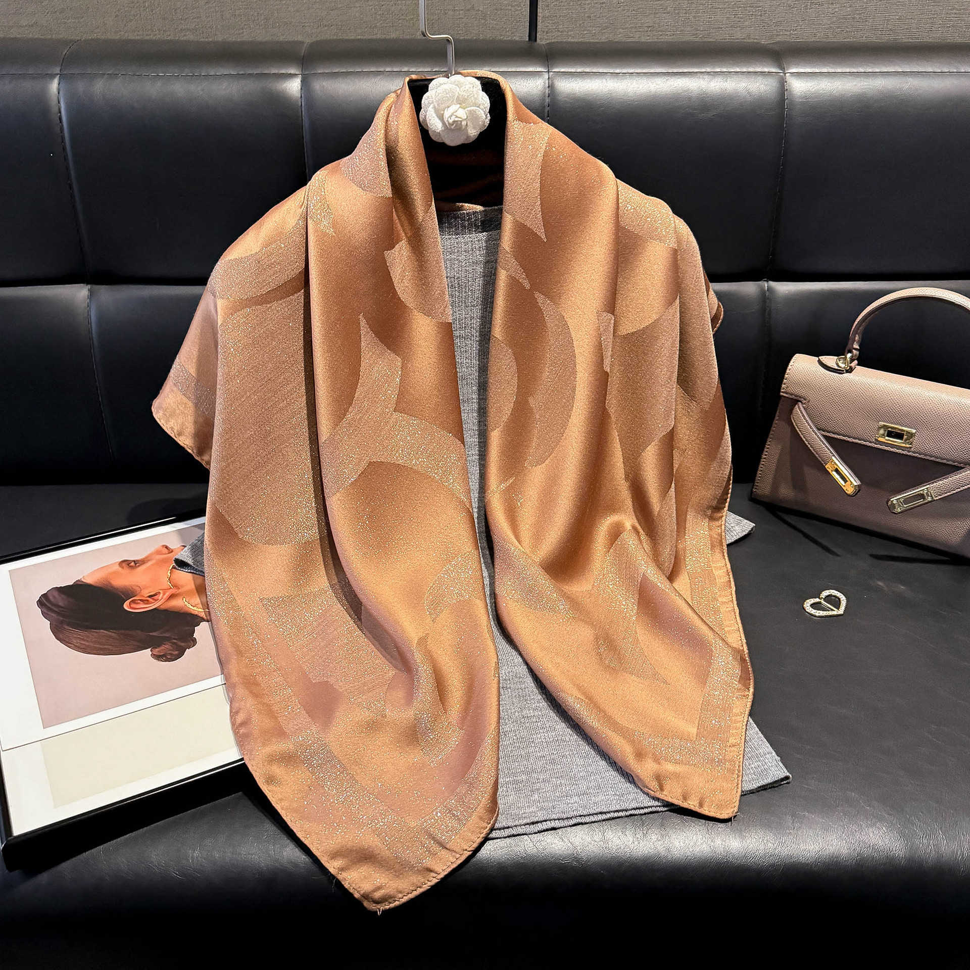 2025 Spring 90cm Classic Fashion Versatile Shawl Women's Sunshade Dustproof Camellia Tencel Cotton Scarf Wholesale