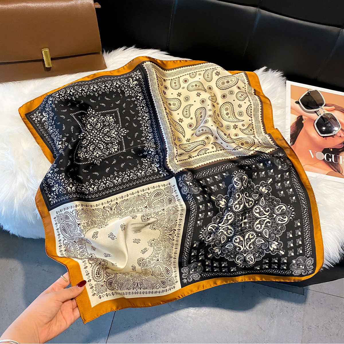 2025 New Four Seasons Versatile Fruit Square Scarf, Simulated Silk Printed Silk Scarf, Women's Summer Scarf, Shawl Wholesale