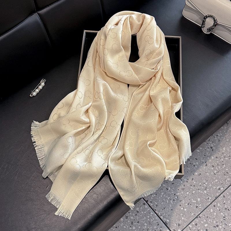 Spring New Product Long Scarf Fashion High end Versatile Imitation Silk Scarf Shawl Sunscreen Tencel Cotton Silk Scarf Neck