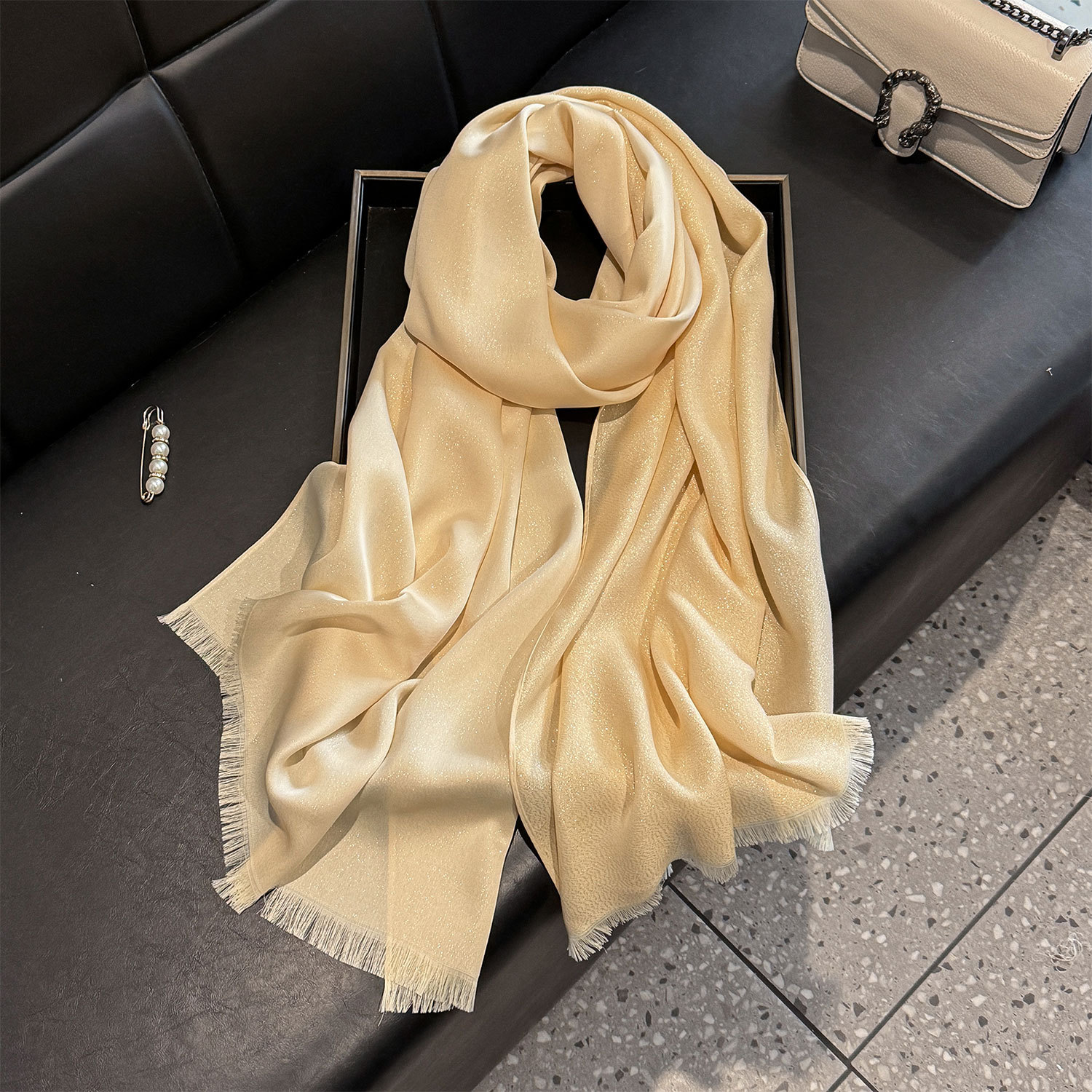 New Gold Silk Tencel Cotton Cross border Solid Color Silk Scarf Women's Fashion Versatile Simulation Silk Thin Long Scarf Beach Scarf Neck