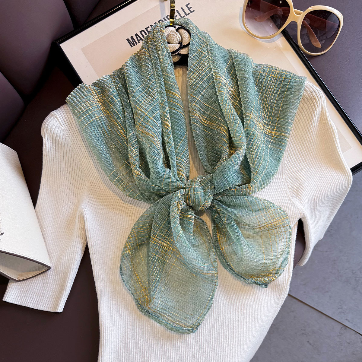 Türkiye women's headband gold silk fashion simple sunscreen scarf shawl cross-border hot multi-functional scarf women
