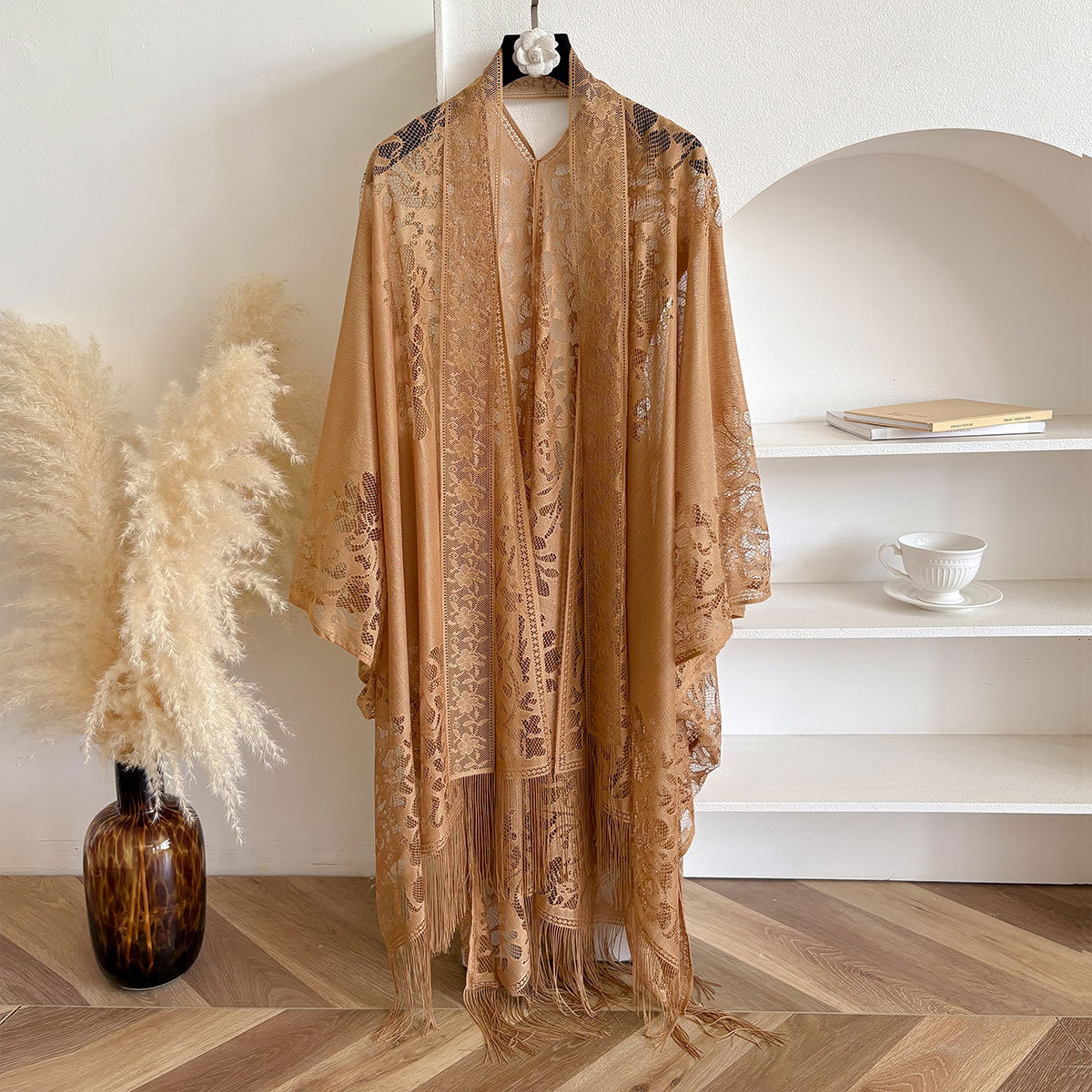 2025 summer new qipao exterior cardigan, spring and summer thin style temperament lace hollow tassel ancient style shawl