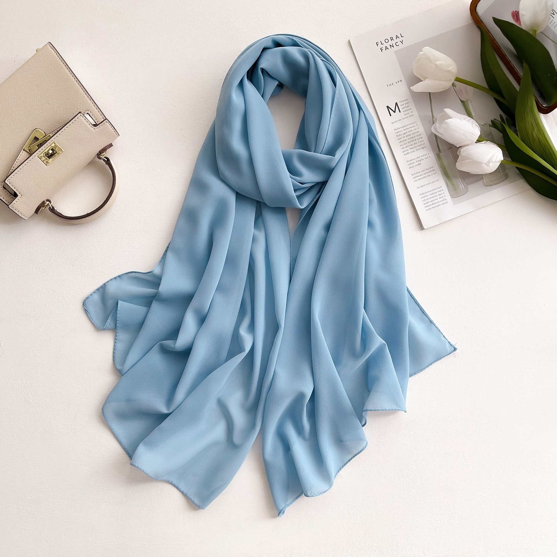 New Solid Color Chiffon Scarf for Women, Extra Long Sunshade Shawl Scarf, Spring, Summer, Autumn Travel Scarf, Handfeel Single Color Scarf