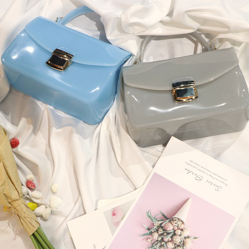 Matte frosted jelly bag Mini handbag Small bag Chain bag Lock small square bag Silicone shoulder crossbody bag