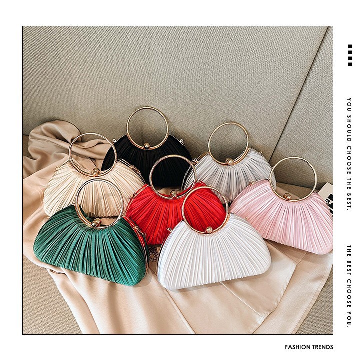 Cross border new pleated banquet bag, ladies' handbag, socialite temperament banquet handbag, formal dress bag, circular ring handbag