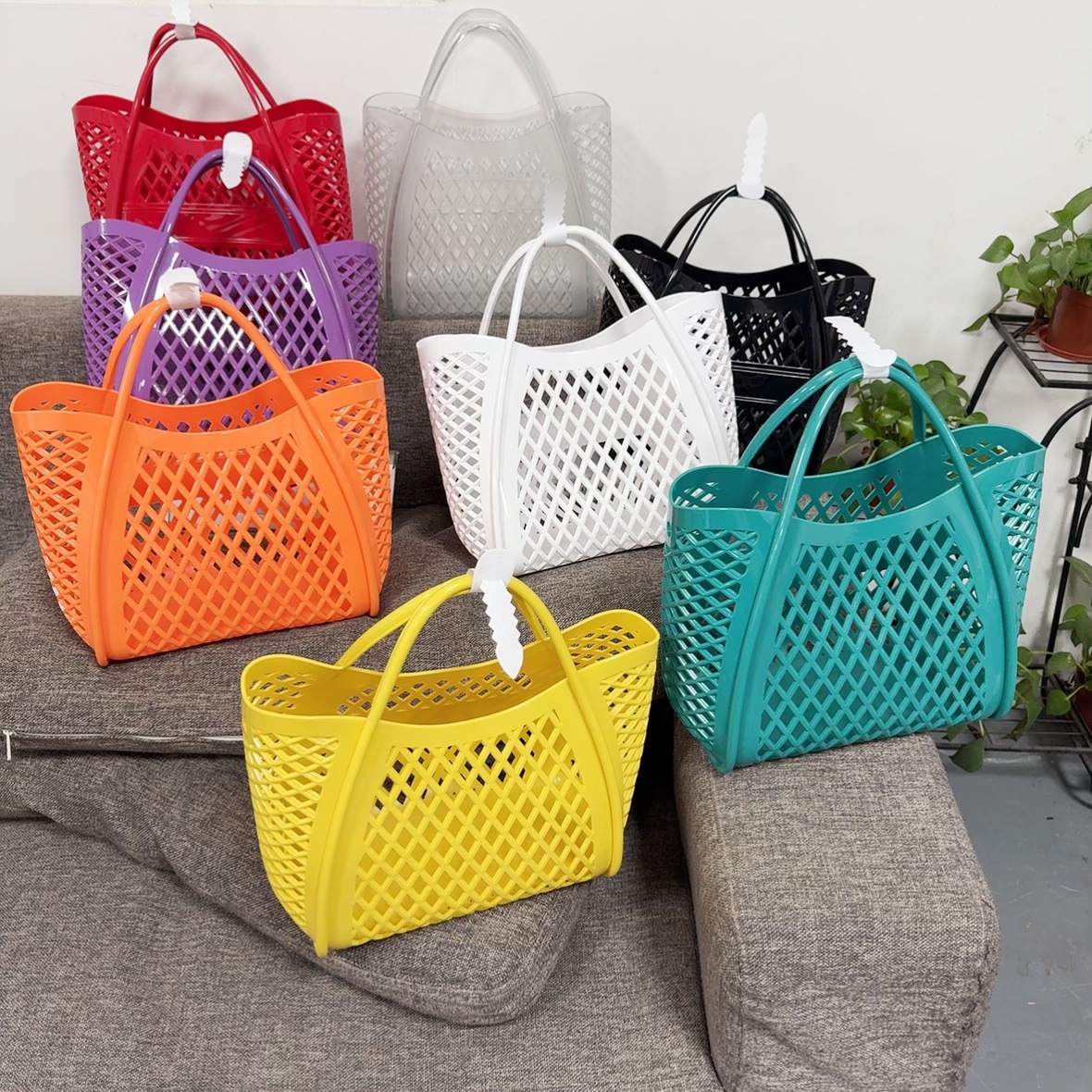 Jelly bag, handbag, silicone hollow vegetable basket bag, picnic bag, shopping basket, PVC beach bag, wash basket, bath bag