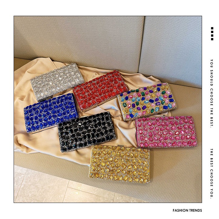2025 New European and American Cross border Full Diamond Water Diamond Square Banquet, Annual Meeting Dress, Vacation Style Handbag, Single Shoulder Women's Bag