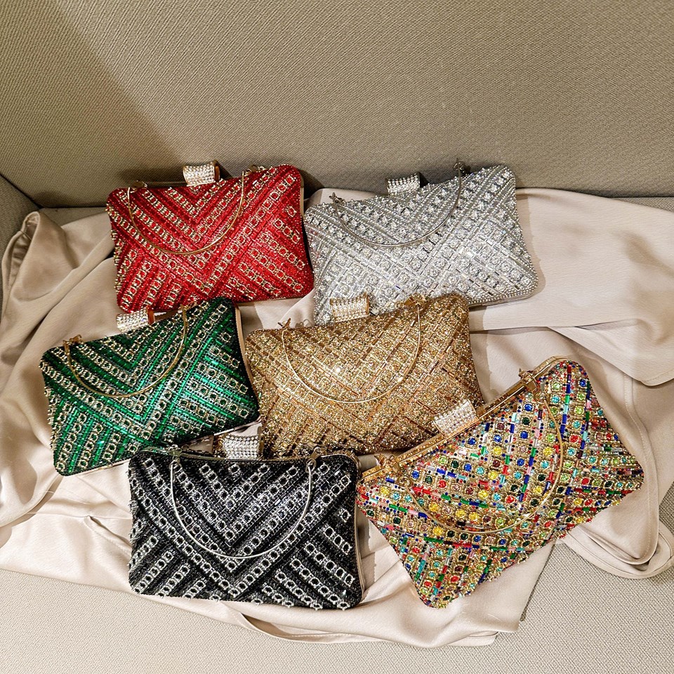 High end evening gown, socialite's rhinestone handbag, diamond inlaid bag, colorful diamond chain cheongsam bag, banquet bag, women's handbag