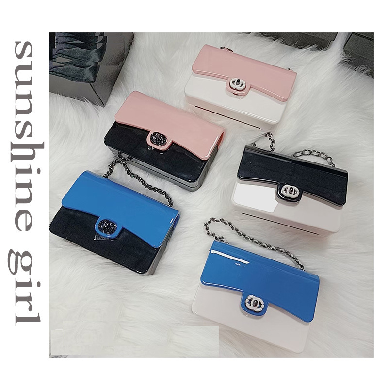 Bag 2025 Summer New Trendy Fragrance Acrylic Bag, Celebrity Chain Bag, Black and White Color blocked Women's Box Bag