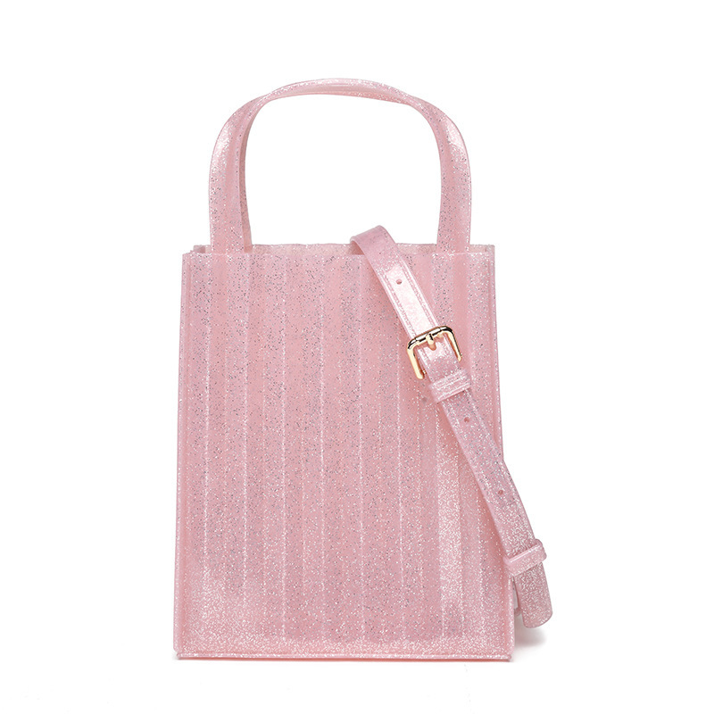 2025 New PVC Premium Jelly Bag Women's Wrinkled Solid Color Handbag Fashion Single Shoulder Crossover Tote Bag
