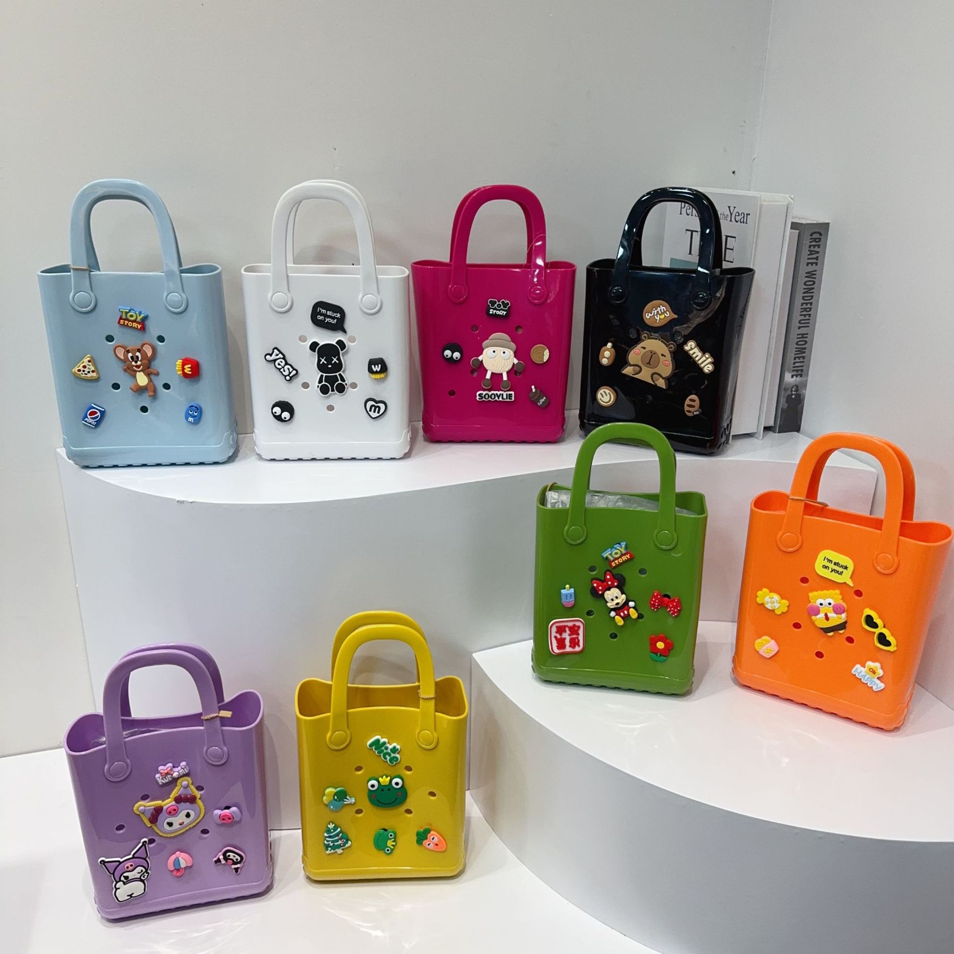 Jelly bag 2025 new cross-border DIY hole bag cartoon doll children's bag beach treasure wash basket bag