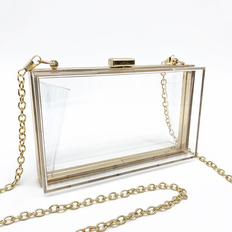 Cross border popular acrylic women's bag small square bag summer candy color transparent box bag dinner bag manufacturer chain bag