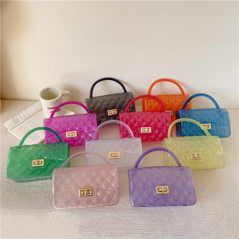 2025 Spring/Summer New Korean Style Trendy Fashion Small Fragrant Bag Versatile Ling Grid Chain Transparent Jelly Bag Crossbody Bag