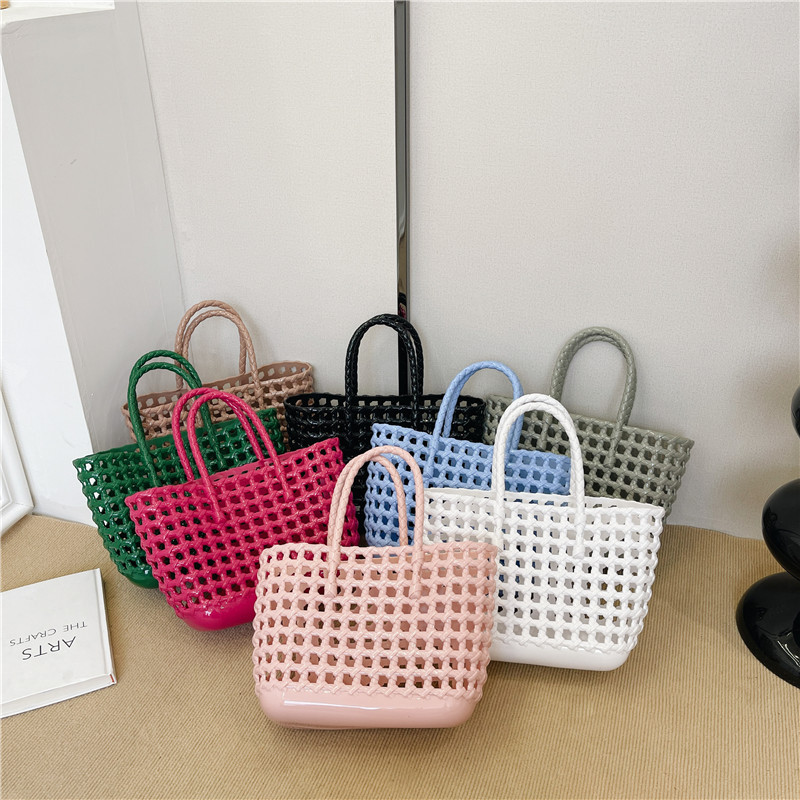 2025 summer hollow woven jelly bag, hand-held vegetable basket bag, daily vacation travel large capacity beach bag