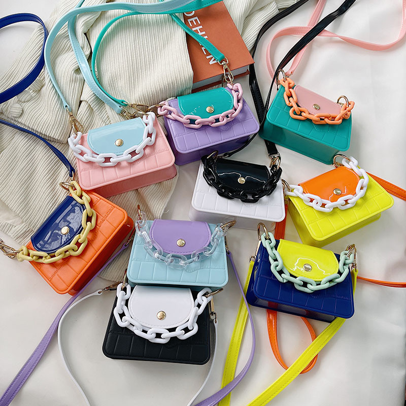 2025 summer new trendy bag macaron contrasting jelly bag, single shoulder crossbody bag, fashionable and trendy mini small square bag