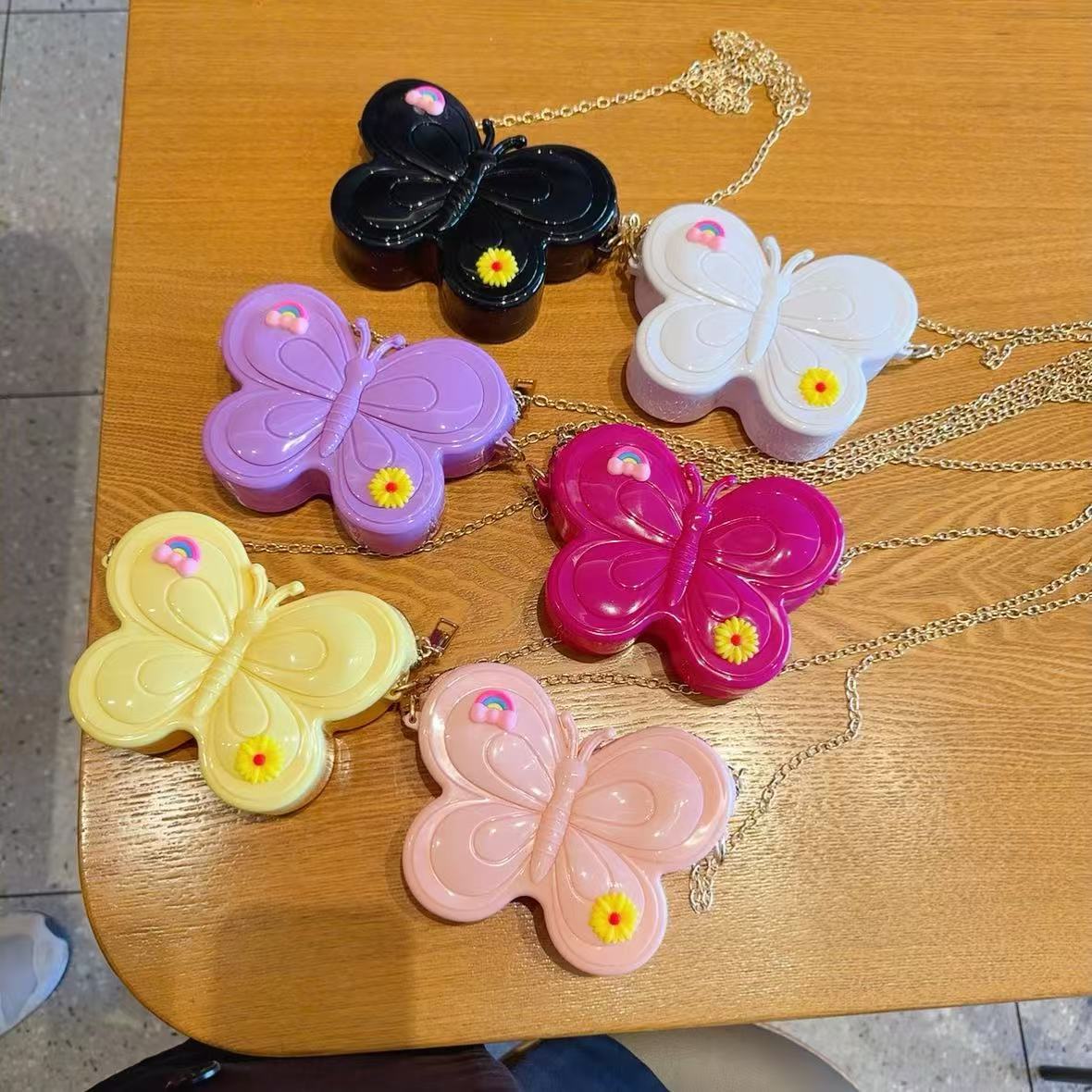 2025 Summer New Butterfly Bag Jelly Bag Cute Colorful Sweet Beauty Children's Single Shoulder Crossbody Mini Chain Bag