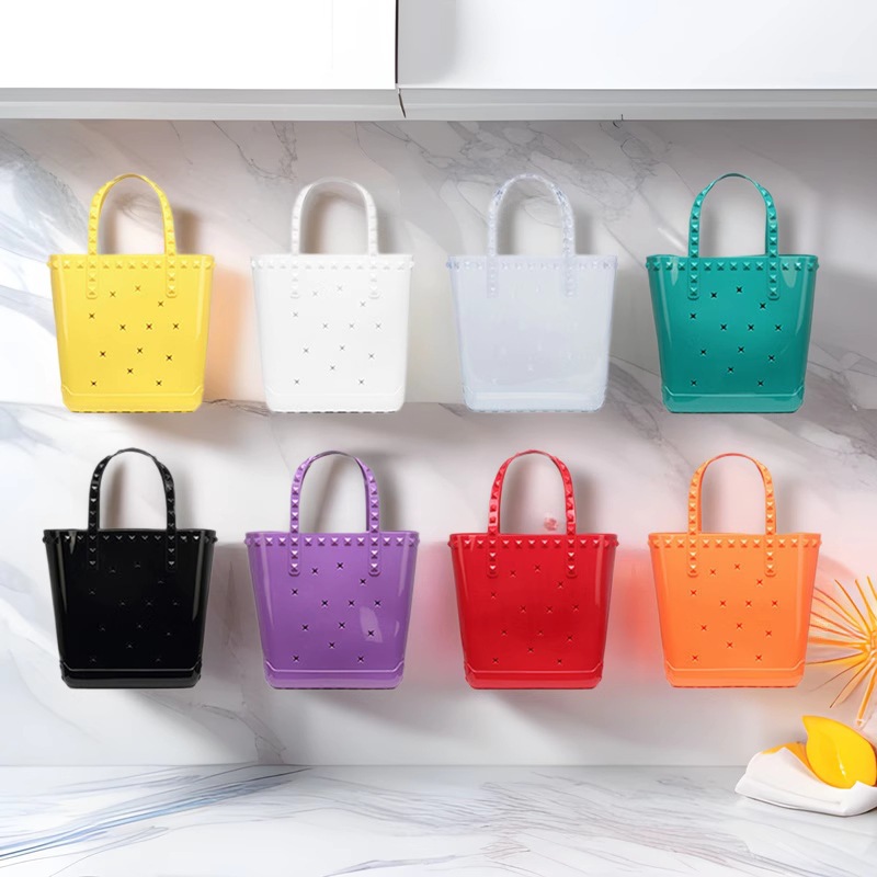 2025 new PVC cross-border jelly bag, niche women's bag, fashionable hole hollow vegetable basket DIY hand-held beach bag