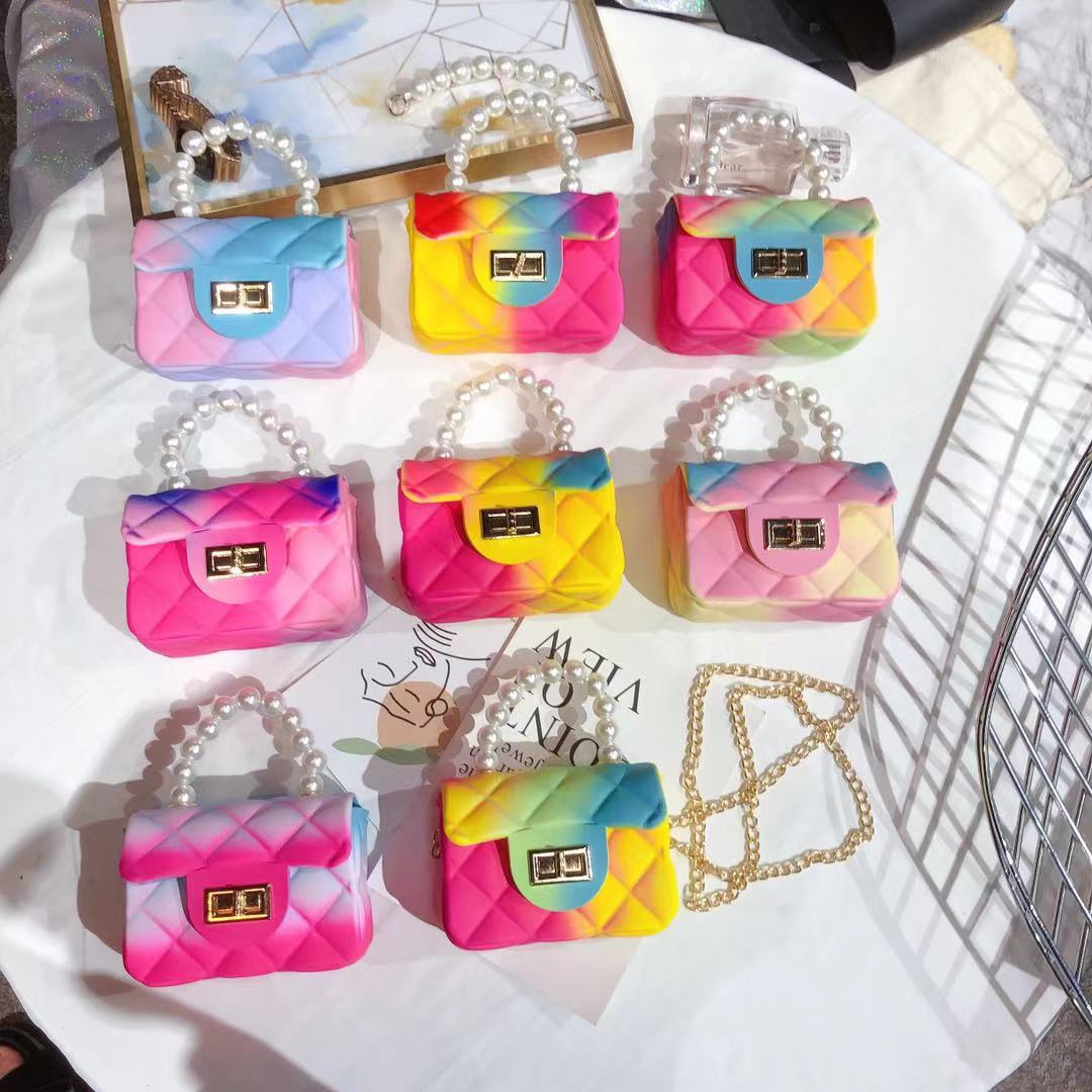 2025 popular mini compact jelly bag, candy colored diamond grid crossbody bag, new versatile chain small square bag