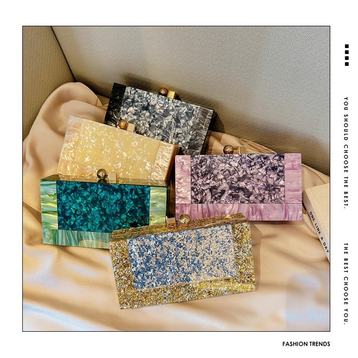 2025 Cross border Direct Dinner Bag Retro European and American Splicing Bag Trendy Acrylic Bag Single Shoulder Cross Shoulder Chain Bag