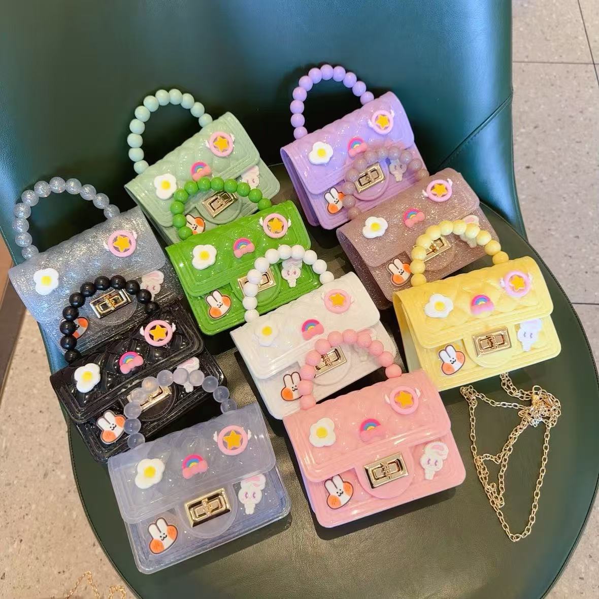 2025 new pearl bag handbag shoulder bag crossbody bag women's bag jelly bag small diamond grid bag PVC bag