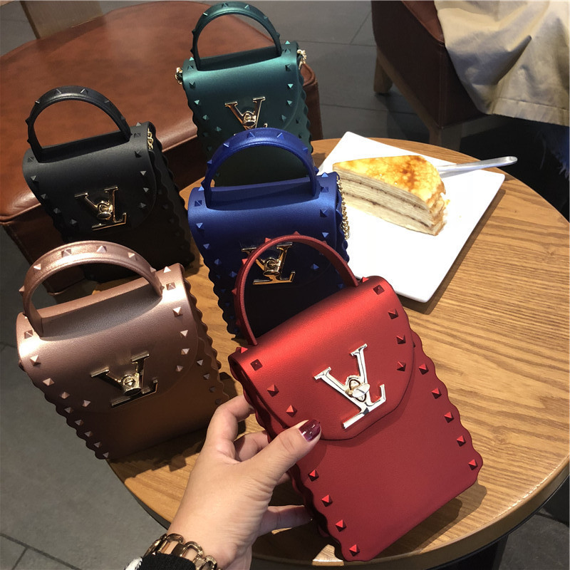2025 New Jelly Bag PVC Mobile Phone Bag Chain Bar Mini Square Bag Small Bag Zero Wallet Single Shoulder Diagonal Cross Bag