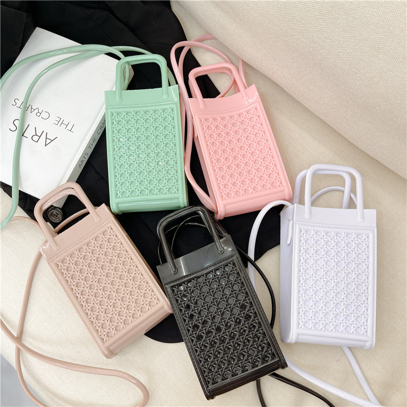 2025 Cross border Summer Hot selling PVC Knitted Lipstick Phone Bag Mini Fashion Versatile Single Shoulder Cross Shoulder Women's Bag