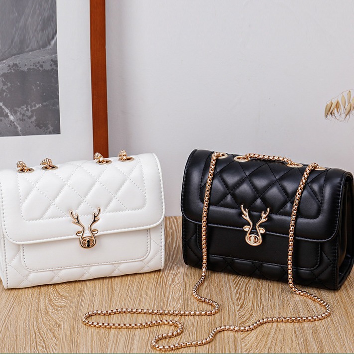 2025 Summer New Sheep Ling Grid Bag Shoulder Bag Women's Bag PU Bag Crossbody Bag Chain Bag Xiaoxiangfeng