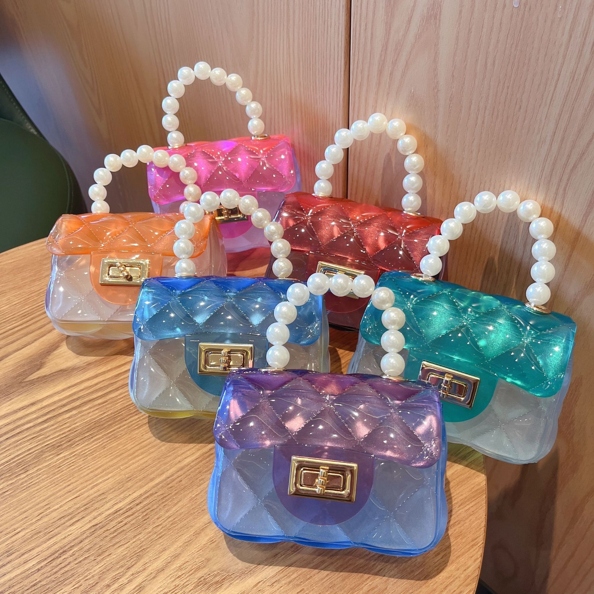 2025 Summer New Transparent PVC Jelly Bag Mini Pearl Handheld Small Square Bag Single Shoulder Diagonal Cross Women's Bags