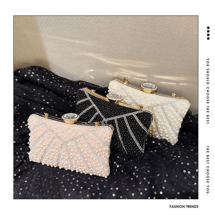 2025 Cross border Banquet Bag European and American Women's Handbag Pearl studded Diamond Banquet Handbag Dress Evening Dress Bag Women's Bag
