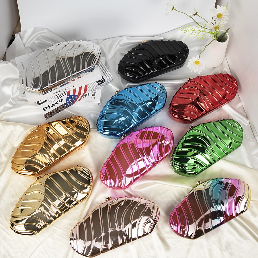 2025 New Cross border Women's Fashion Wave Motorcycle Foreign Trade Acrylic Bag Stone Box Handbag Banquet Bag
