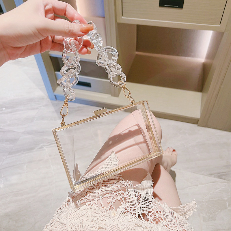 2025 Cross border Acrylic Women's Bag Small Square Bag Summer Candy Color Transparent Box Bag Banquet Bag Manufacturer Chain Bag