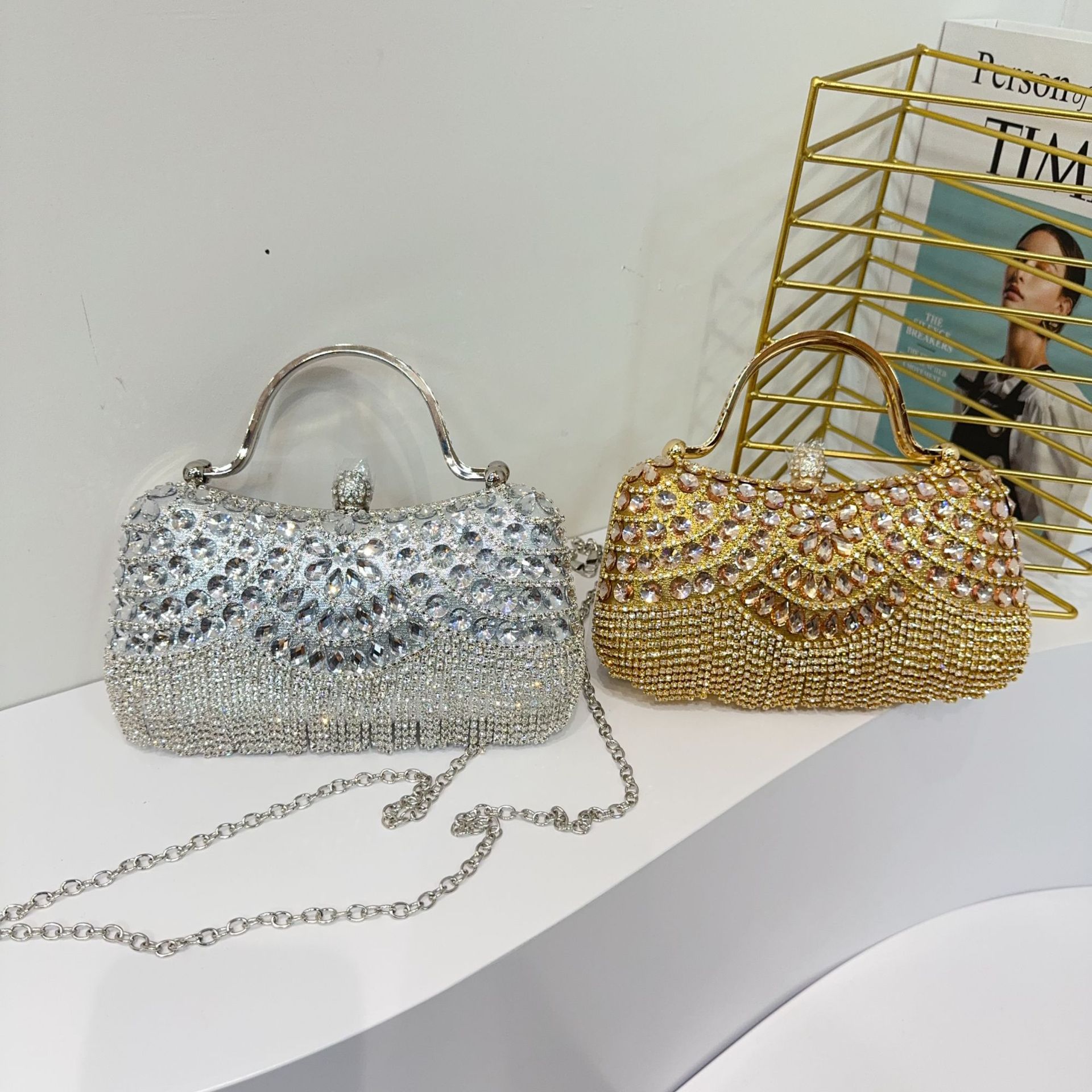 New Cross border Diamond Set Handbag, Tassel Evening Dress Bag, Birthday Wedding Banquet Single Shoulder Cross Shoulder Banquet Bag