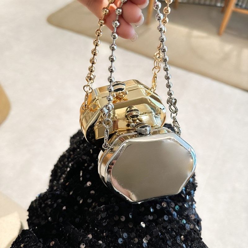 2025 New Cross border Metal Mini Bag Zinc Alloy Small Round Bag Shoulder Cross Shoulder Fashion Mouth Red Envelope Makeup Small Bag