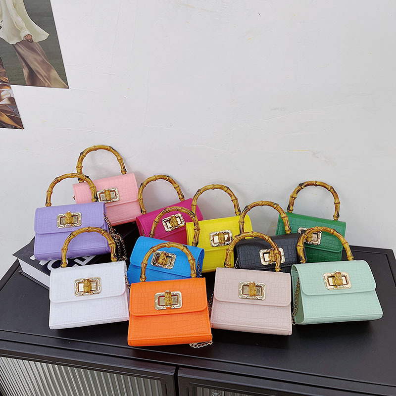 2025 Summer Live Welfare Bamboo Jelly Bag Handbag Crocodile Pattern Small Square Bag Mini Internet Celebrity Cross Shoulder Women's Bag