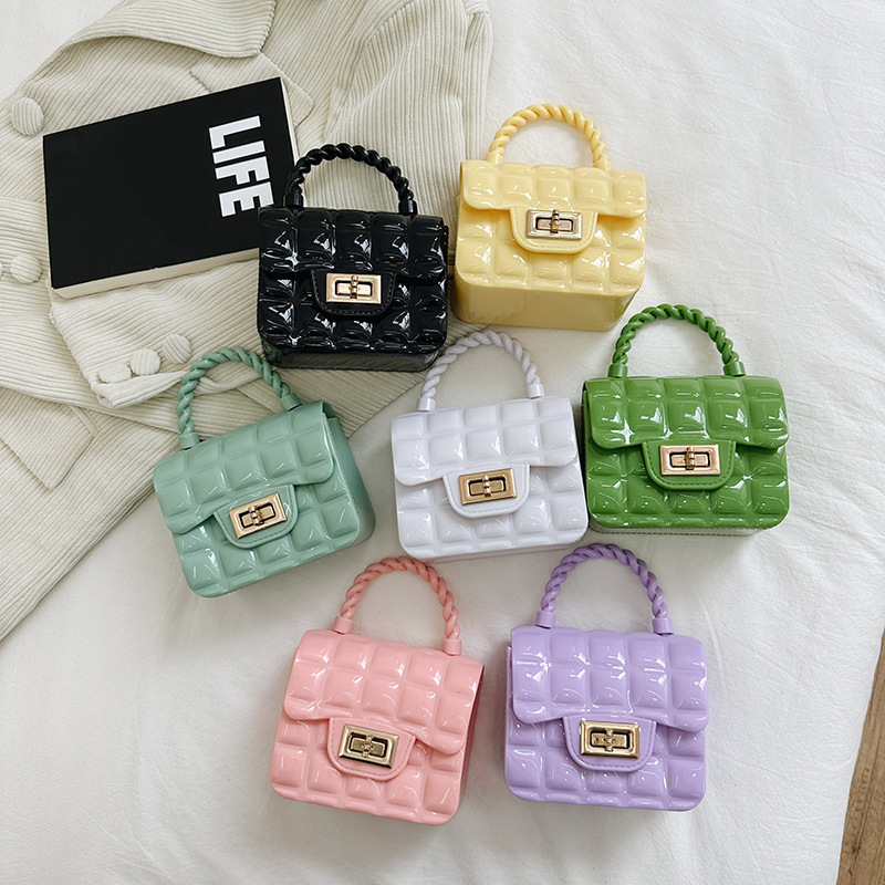 Lingge Handheld Jelly Bag 2025 Summer New Cross border Women's Bag PVC Women's Simple Single Shoulder Crossbody Grid Pattern Bag