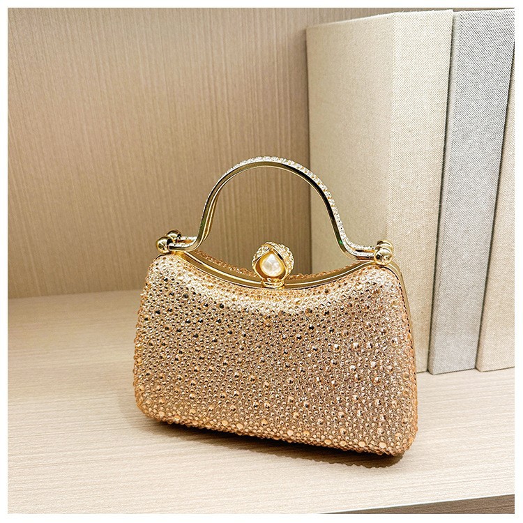 Cross border diamond studded dinner bag, evening gown, hand-held bag, colored diamond pearl handbag, women's banquet dress, wrist bag