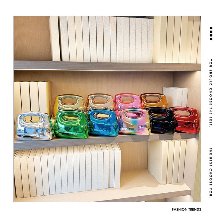 Cross border acrylic bags from Europe and America, square fat boxes, hand-held bags, metal colored banquet bags, decorative items, crossbody women's bags