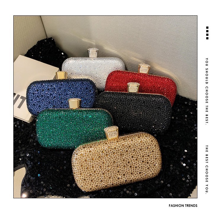 Cross border new fashionable ladies' shiny luxury rhinestone decoration handbag, evening bag, elegant temperament dinner bag