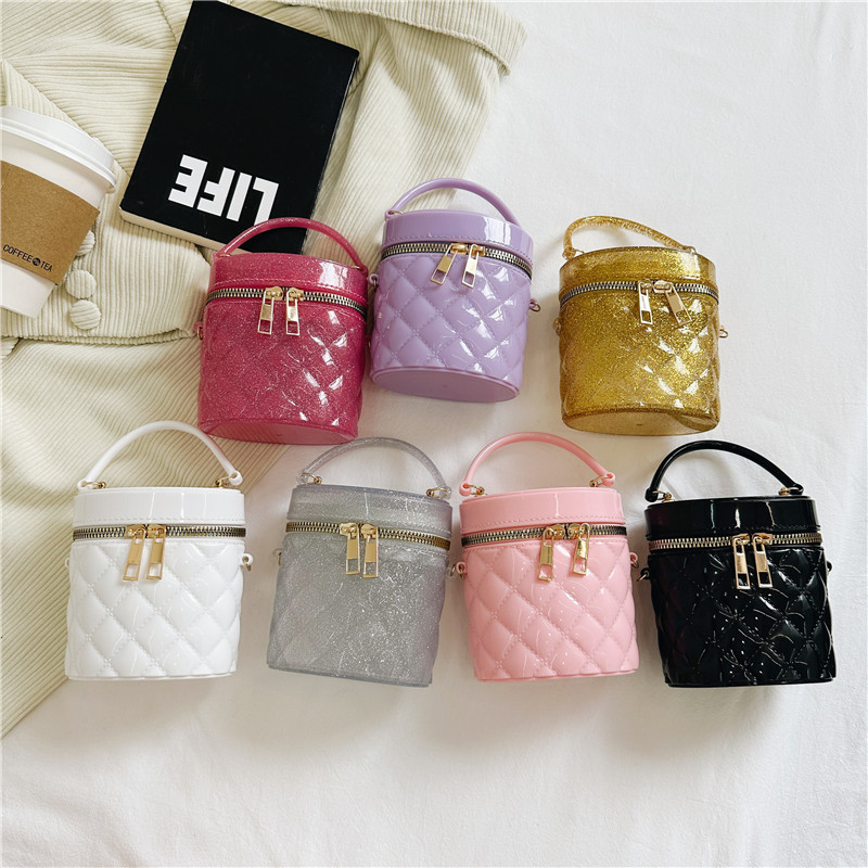 2025 children's bag new cylindrical jelly small bag mini makeup bag cute clothing matching small crossbody bag handbag