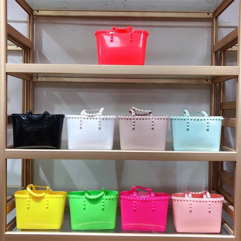 2025 European and American New Products Rivet Jelly Bag Handbag Bucket Bag Shopping Bag Large Capacity PVC Women's Bag