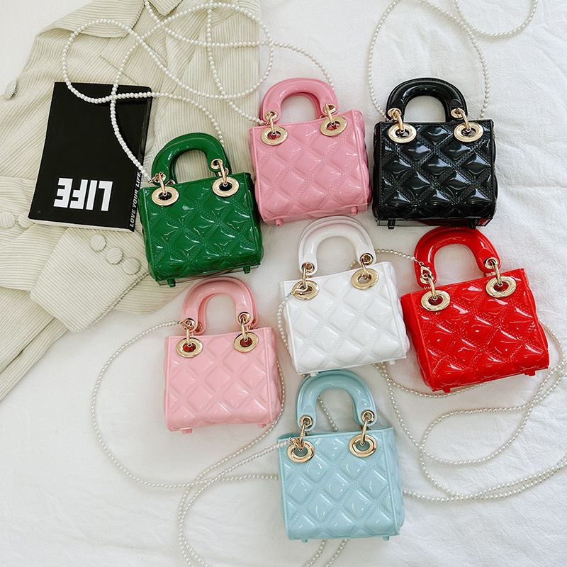 2025 Summer New Jelly Bag, Children's Bag, Mini Bag, Lingge Daifei Bag, PVC Bag, Pearl Cross Shoulder Women's Bag