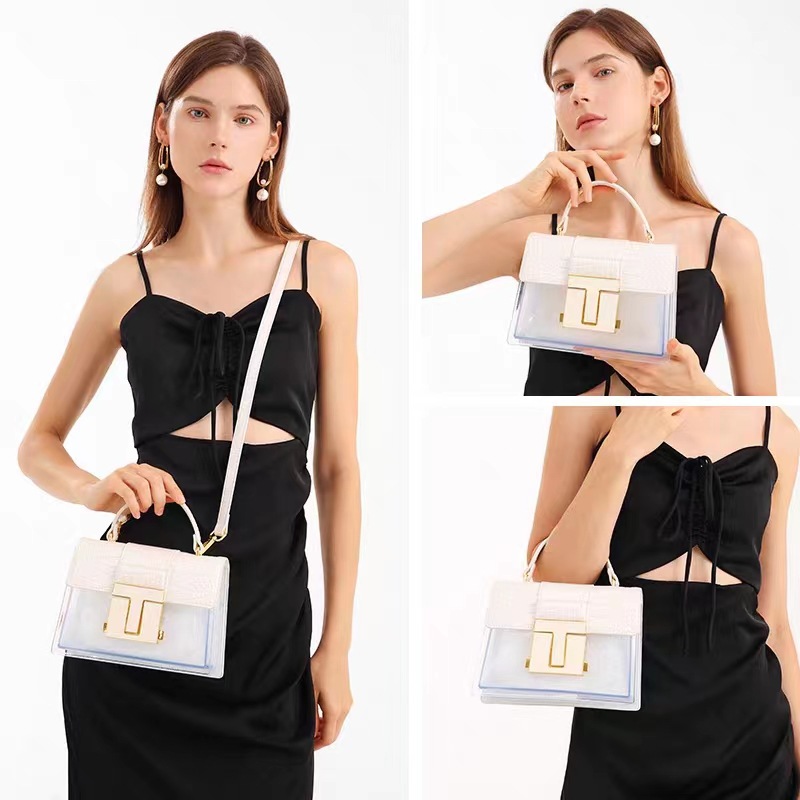2025 New Premium Light Luxury Crocodile Pattern Saddle Bag for Women's Niche Splicing Transparent Color Single Shoulder Handheld Crossbody Bag