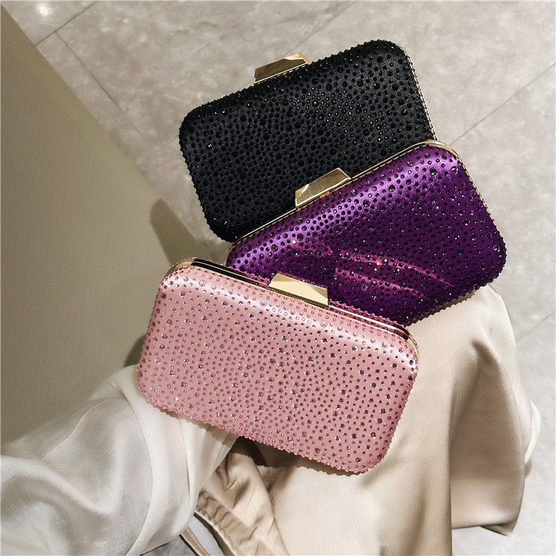 2025 Cross border New Banquet Bag European and American Women's Handheld Bag Diamond studded Banquet Waterdrop Pattern Box Bag Women's Bag